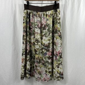 Liz Claiborne Muted Floral Romantic Pull On Midi Skirt Womens M Fall Cottagecore
